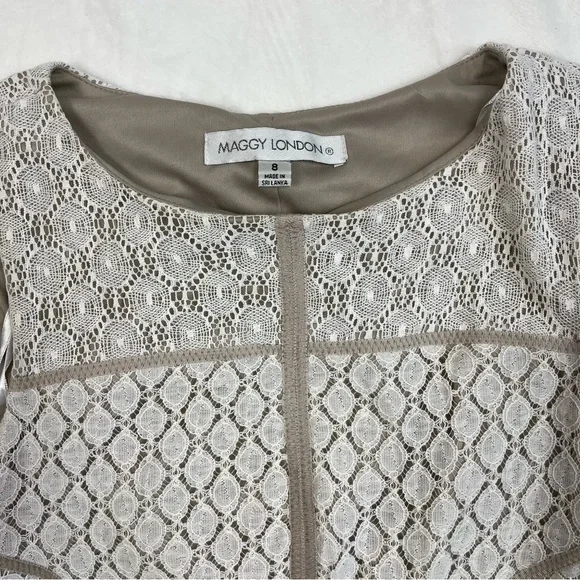 Maggy London Ivory Lace and Tan Bodycon Dress size 8 - Picture 2 of 7
